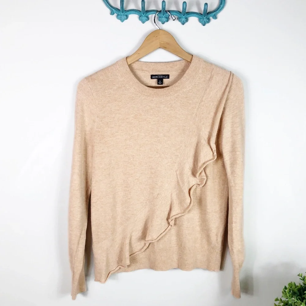 J.Crew Side Ruffle Camel Sweater Cotton/Wool